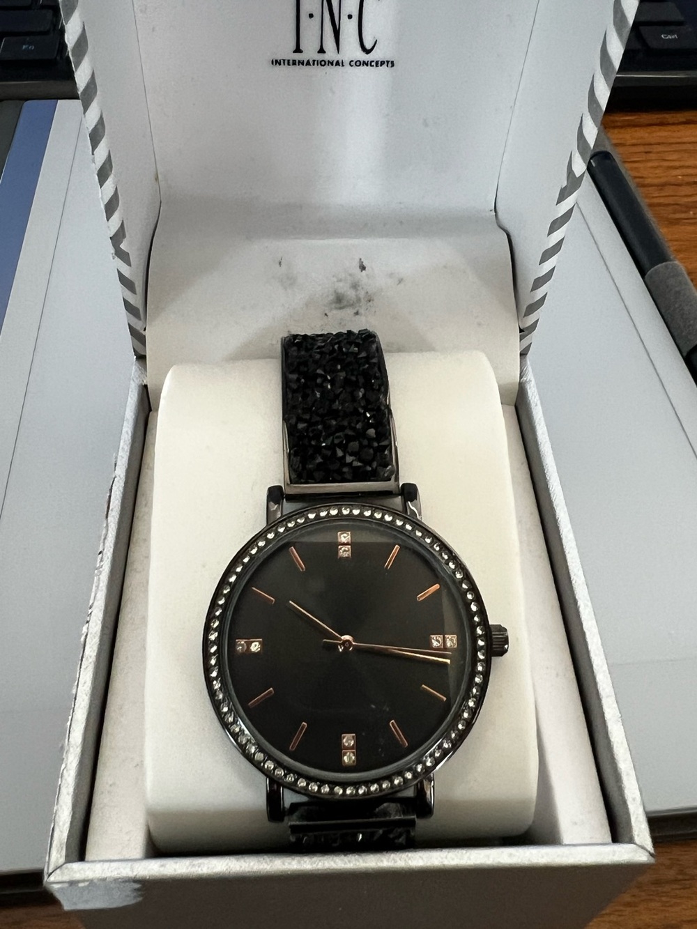 I.N.C. Black Crystal Accent Women's Watch